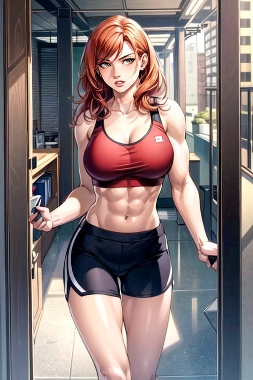 Sporty Shorts, Sport Bra, Ginger AI Porn