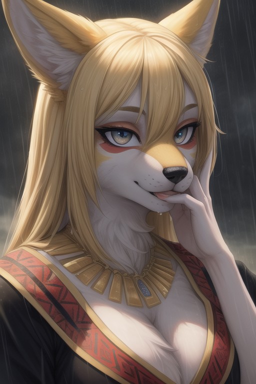 Blonde Hair, Aztec, Touching Face Furry AI Porn