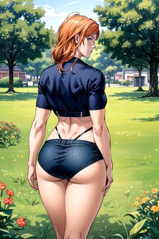 Ginger, Rear View, Cotton Shorts AI Porn