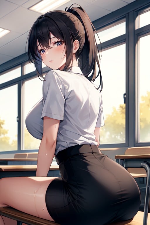 Large Round Breasts, Form Fitting Clothes, PonytailPorno AI