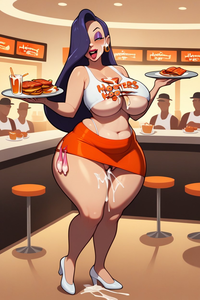 Laughing, Fat Jessica Rabbit Whore Waitress Flashing Pussy At Work For Money, Jessica Rabbiit Dressed As Hooters Waitress AI Gay Porn