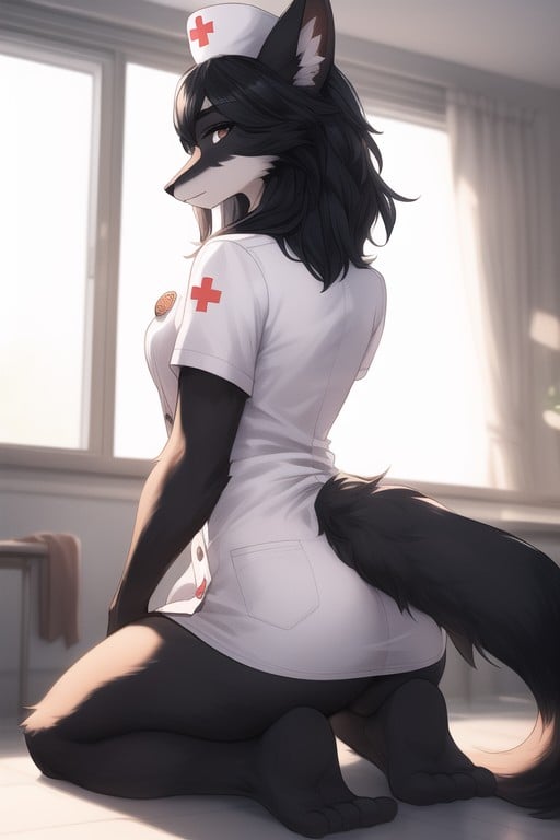 Rear View, Nurse, Naked Furry AI Porn