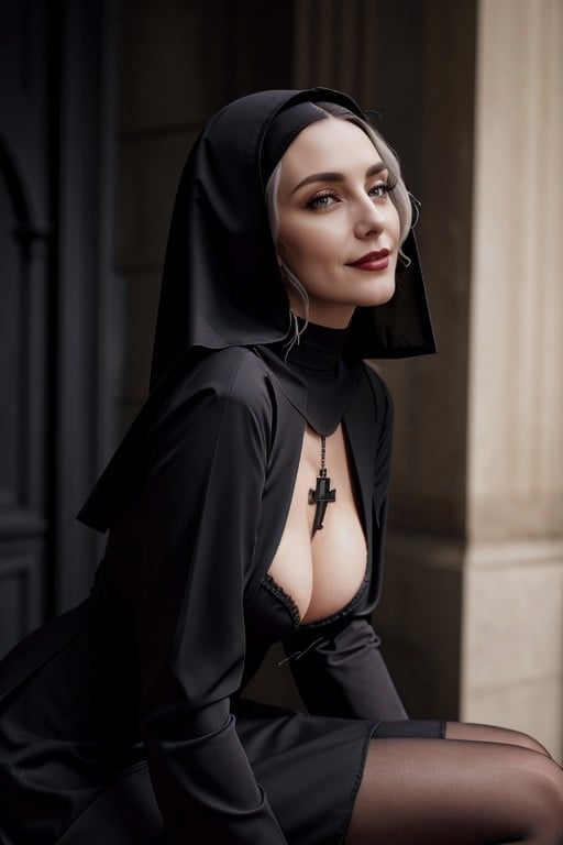 High Heels, Gothic Nun Style, Full Figure Image Pornografia de IA