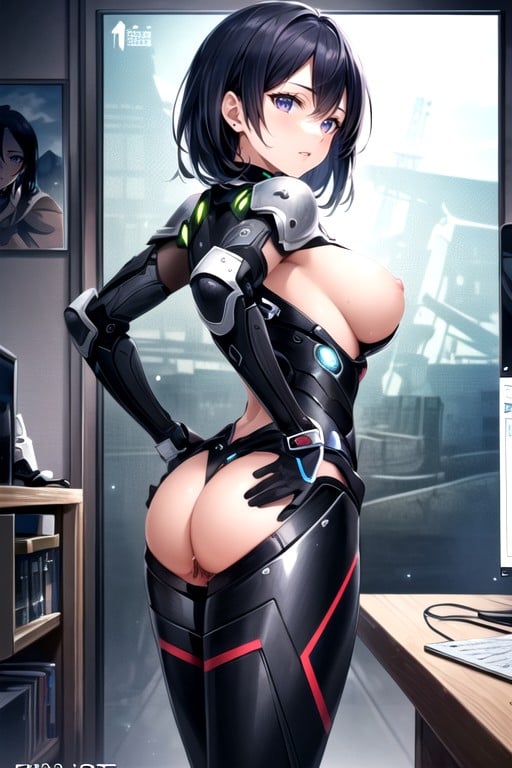 Armure De Robot, Nsfw, Cheveux NoirsPorno IA Hentai