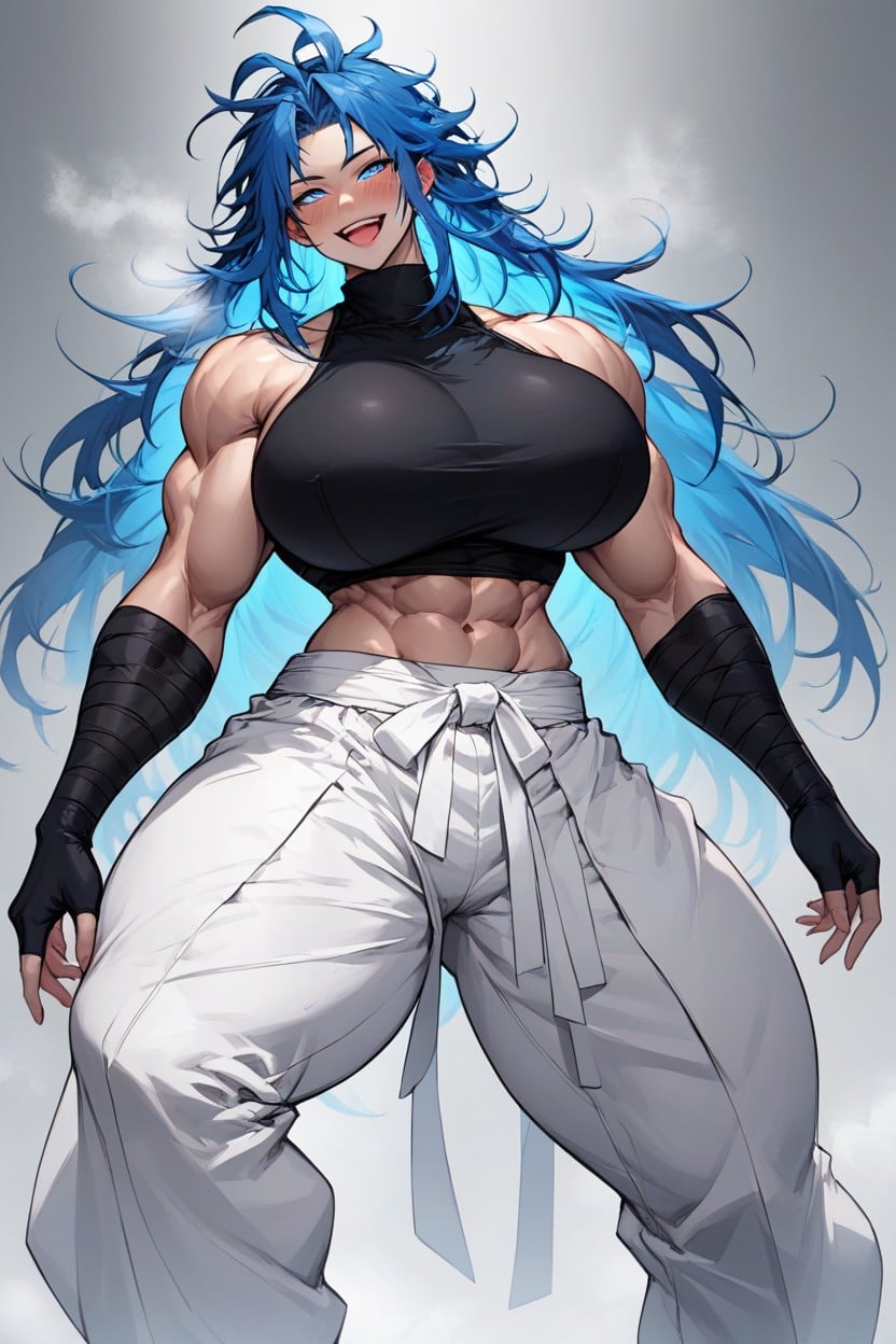 Intense Bounce Line, Gigantic Forearms, Black Sleeveless Turtleneck Hentai AI Porn