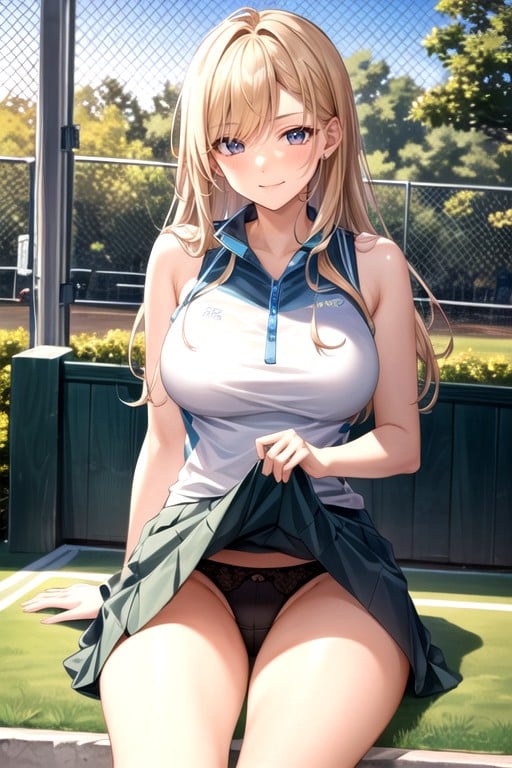 Young Woman, Tennis Wear, Blonde HairAIポルノ