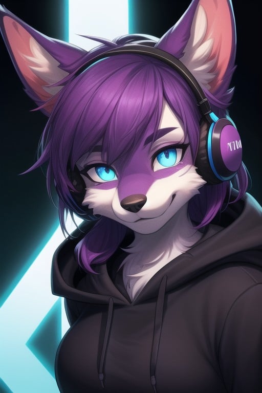 Headphones, Night, Hoodie Furry AI Porn