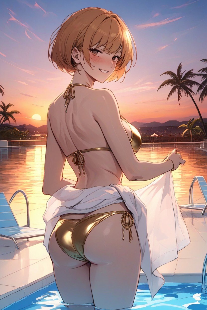 Drinking Cocktail, Chie Satonaka, Sunset AI Porn