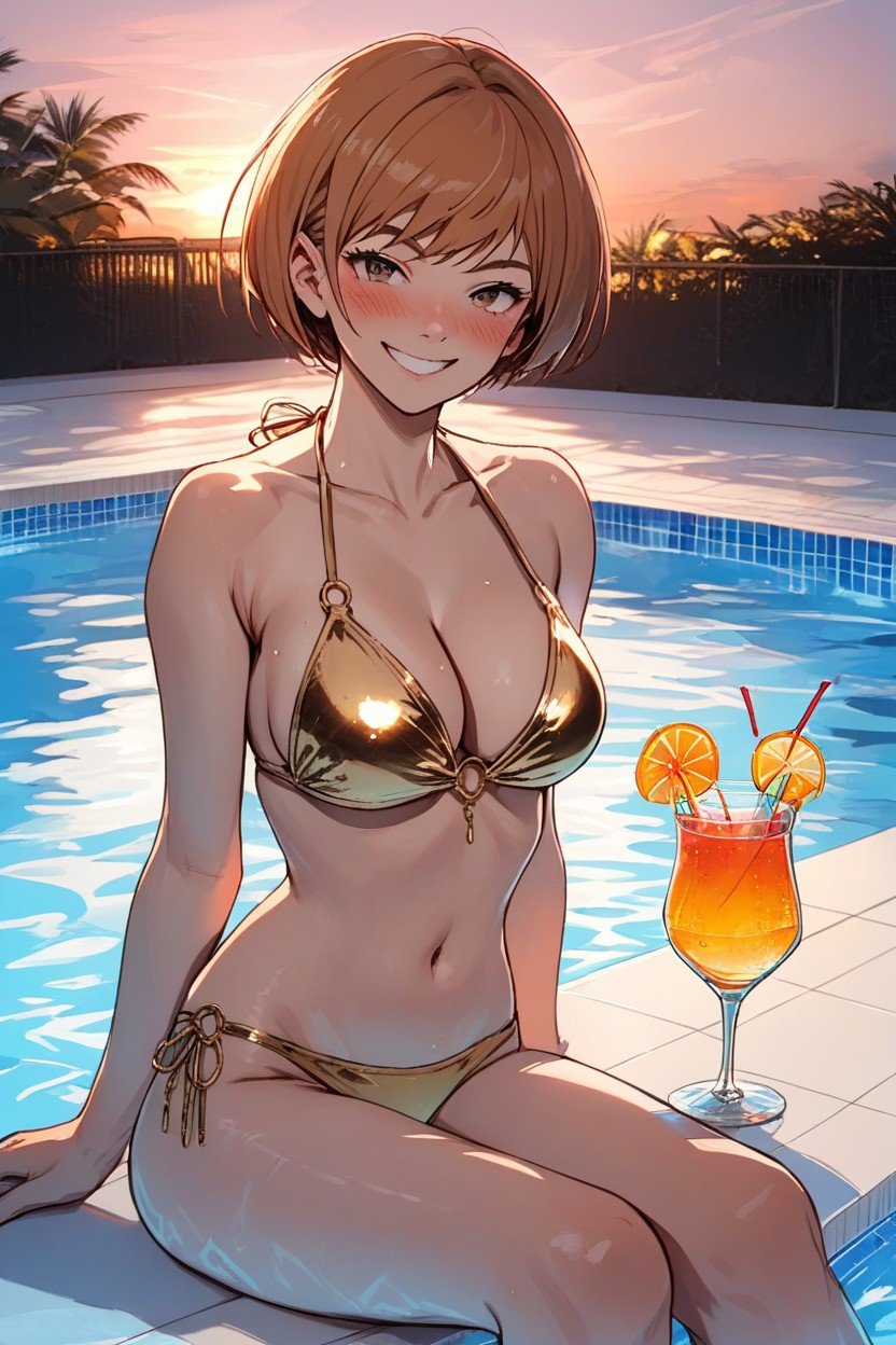 Chie Satonaka, Drinking Cocktail, Pool AI Porn