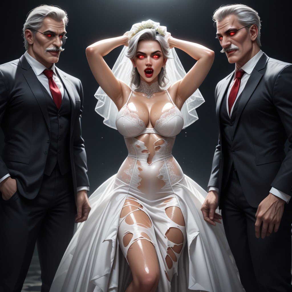 Wet Clothes, Skinny, Vampire Has Long Droopy White Mustache Asian AI Porn