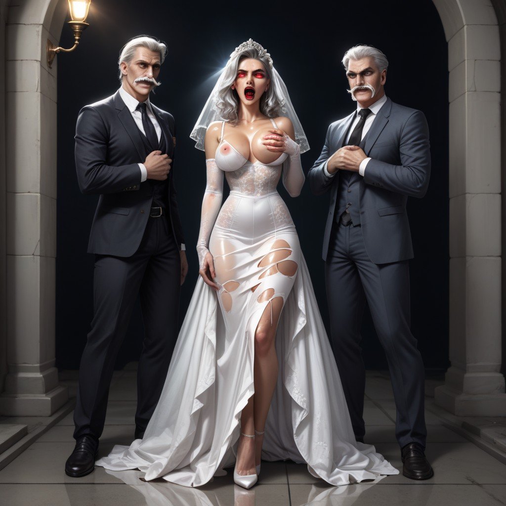 Transparent Lacey Ripped Wedding Dress, Pele Pálida, Vestido De Casamento Pornografia de IA