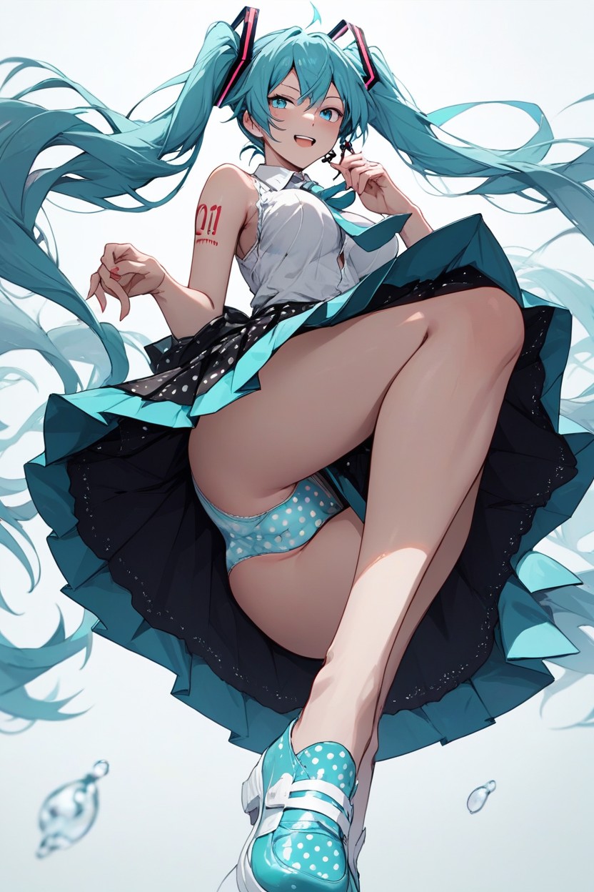 Blue Polka Dots Big Panties, Upskirt, Hatsune MukiAI黃漫