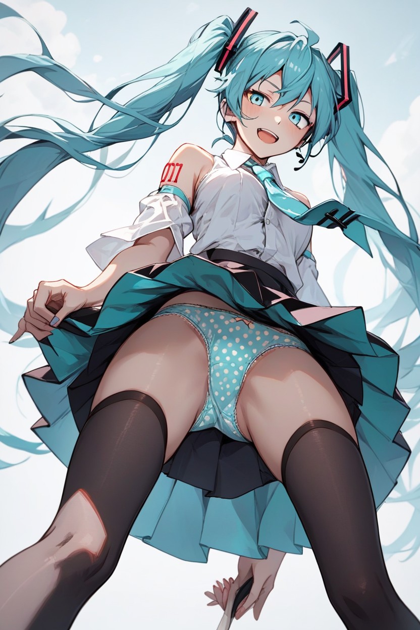 Blue Polka Dots Panties, Stockings, UpskirtPorno AI Hentai