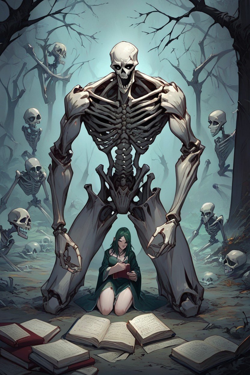 Two People, Casting Spell, Skeletons Crawling Out Of Cemetery Ground In Background AI Porn