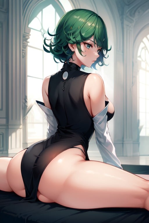 Long Trumpet Sleeves And Four High-cut Leg Slits, Small Breast, Thighs Exposed AI Porn