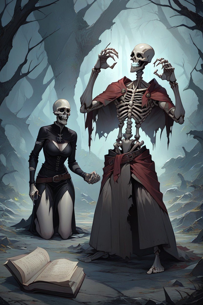 Sexy Women Necromancer Being Dominated By Skeleton King, Barely Any Clothes Left On Her, Casting Spell Pornografia peluda com IA