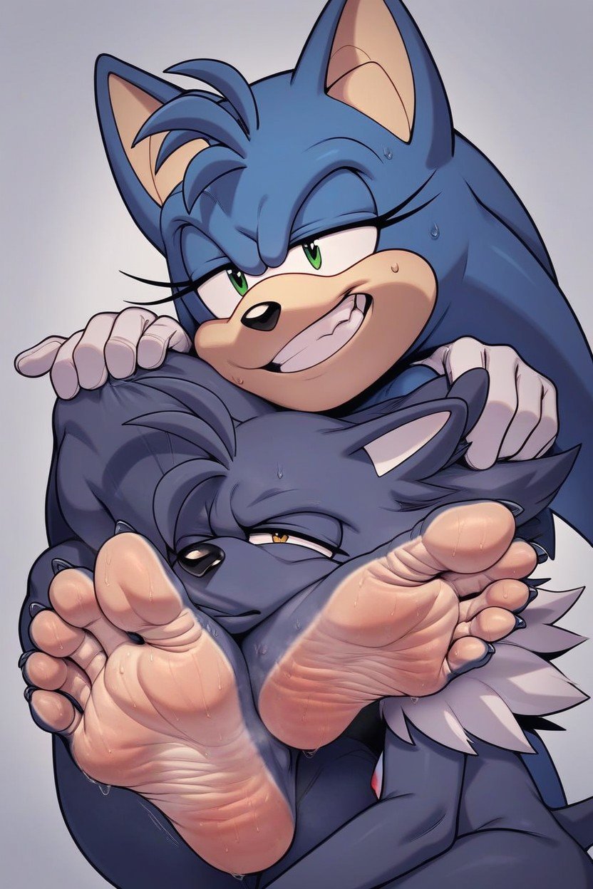 Sniffing Feet, Sonic The Hedgehogmalewith Another Charactermalevisibly Sniffing And Inhaling Close To His Sweaty Soles, 2 PersonnesPorno IA Furry