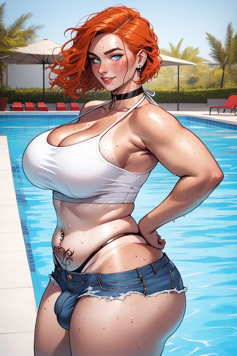 Thighs Exposed, Bobcut, Pool Furry AI Porn