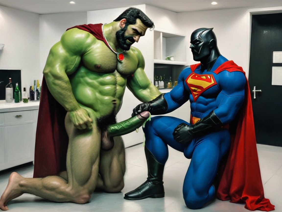 Villain Dominates Cowering Superman, Confident Stance, Creampie AI Gay Porn