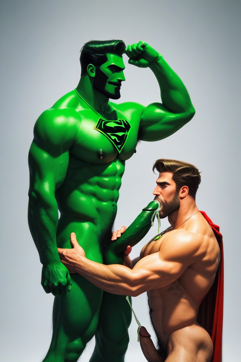 Cumshot, Erect Nipples, Larger Villain Smaller Superman AI Gay Porn