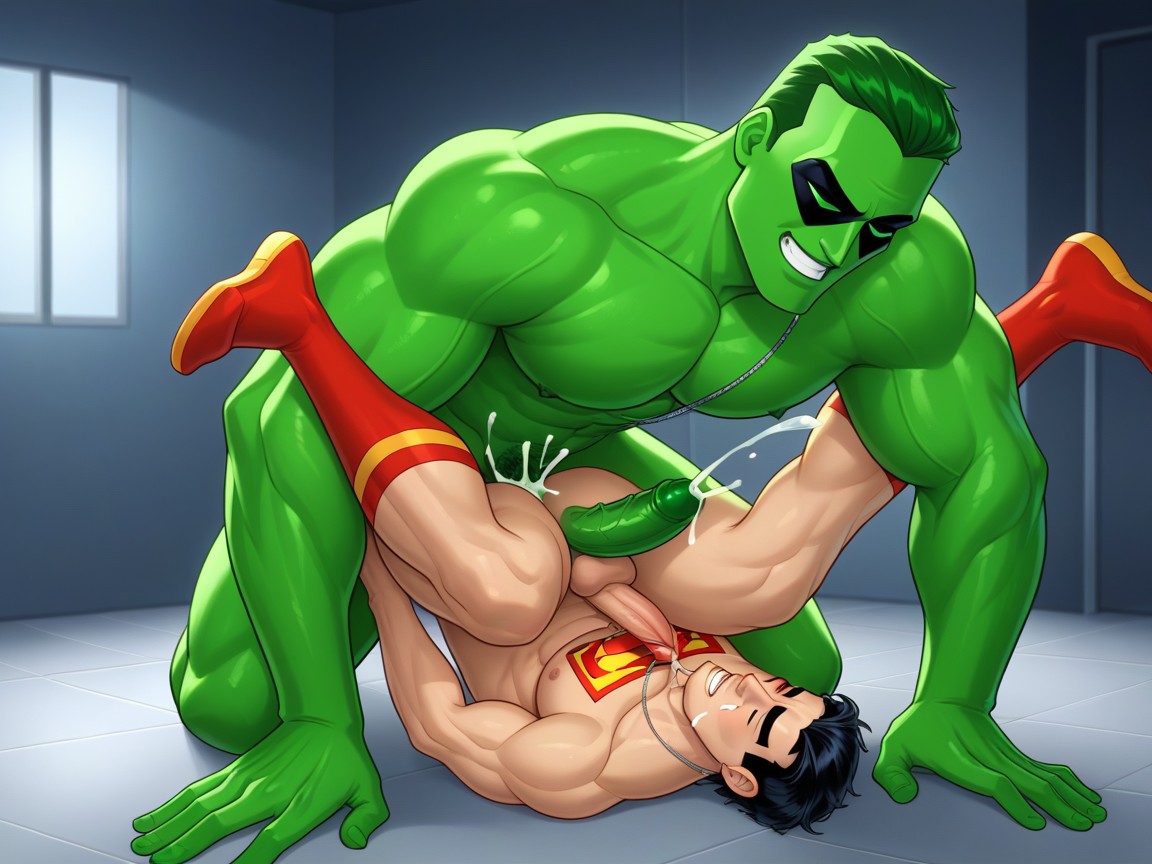 Bioluminescent, Wearing Necklace With Green Kryptonite Gem, Erect Nipples AI Gay Porn