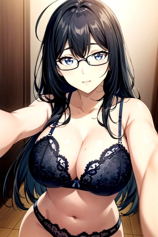 Lingerie, Black Hair, Glasses AI Porn