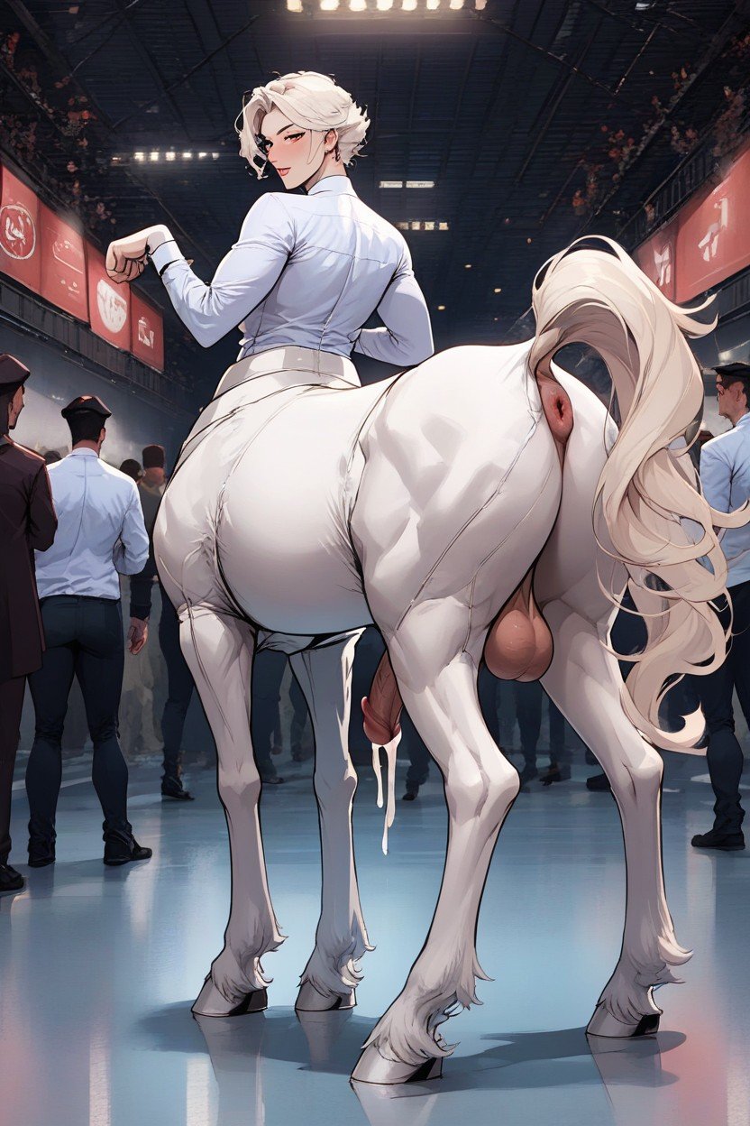 Large Cockcentaur Body White Fetlocks, Rear View, Model AI Porn