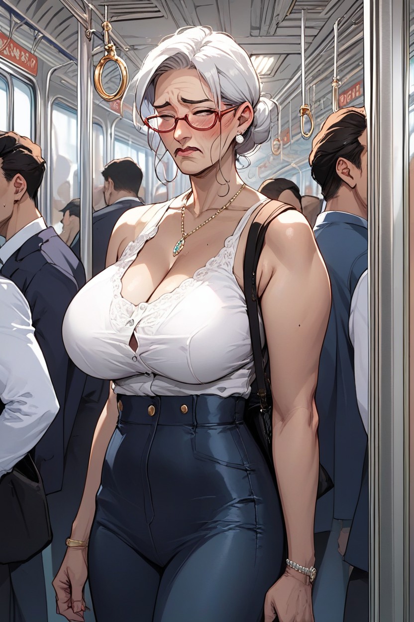 Subway Train, Large Breast, Boobs Out AI Porn