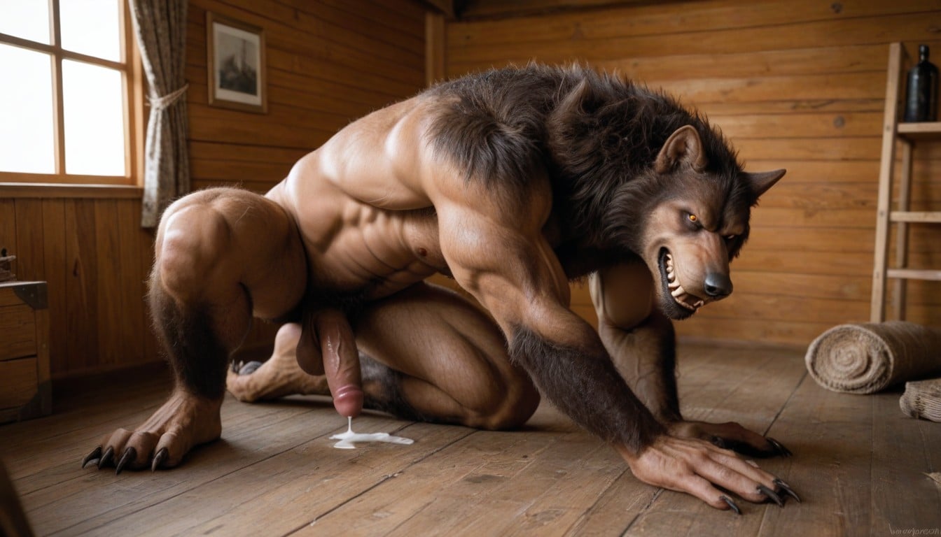 Werewolf, Dickflaccid Red Glistening Wet Dick, Anthropomorphic AI Gay Porn