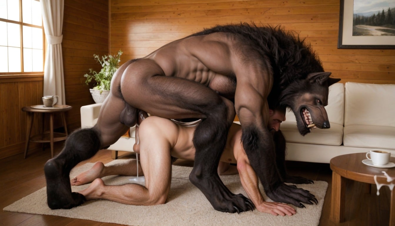 Light Brown Fur, Poorly Rendered, Ejaculating Stream Of Cumlarge Bulging Hairy Chest Muscles AI Gay Porn