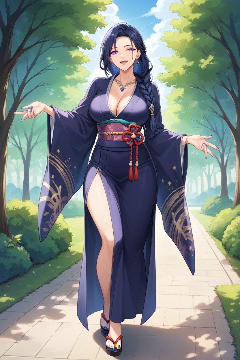 Full Body, Japanese, Dark Blue Necklace Diamond Shape AI Porn