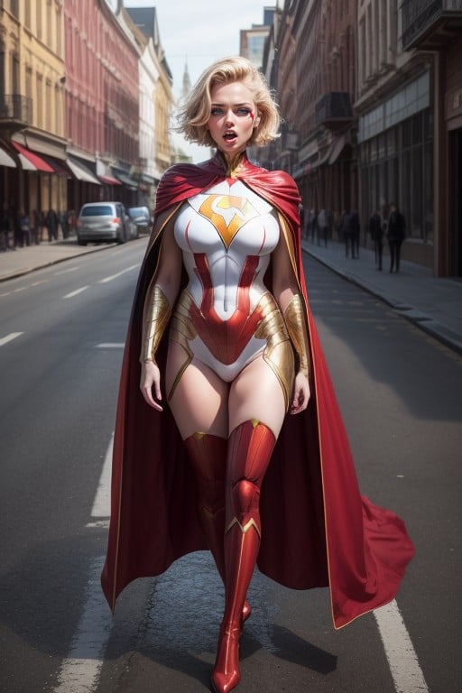 Super Heroine, Olhos Azuis, Blonde Pornografia de IA