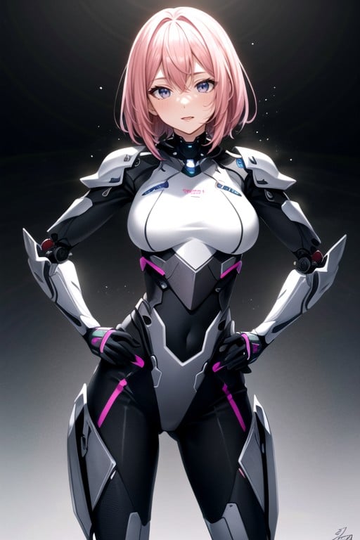 Pink Hair, Simple Background, Robot Armor AI Porn