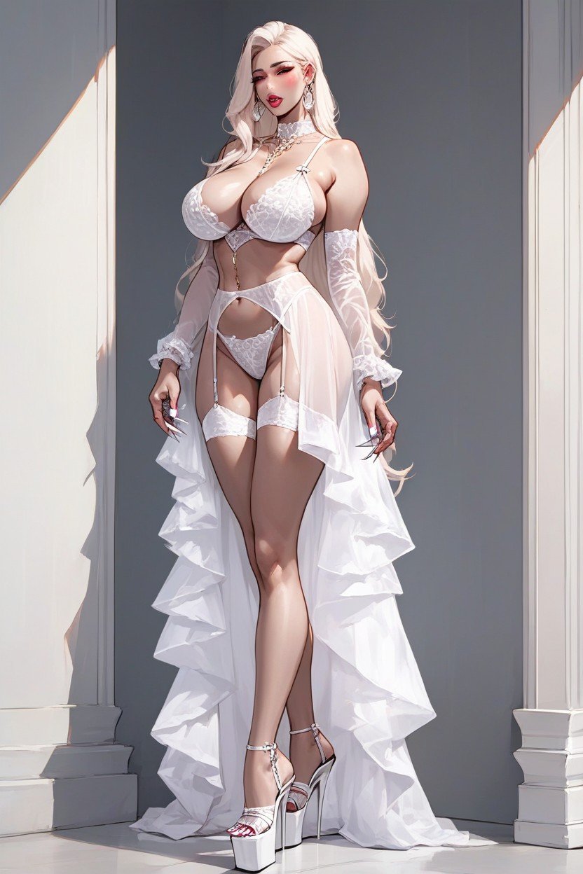 Gross Bimbo Whore, Longest White Nails, Meshed Lingerie AI Gay Porn