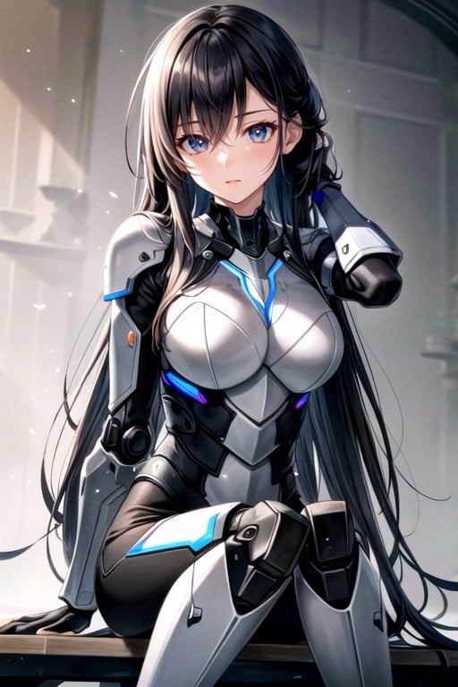 Black Hair, Robot Armor, Add Detail Shemale AI Porn