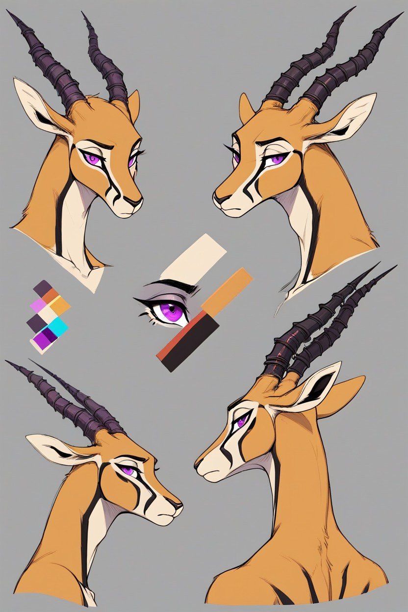 Gazelle, Close Up, Reference Sheet Furry AI Porn