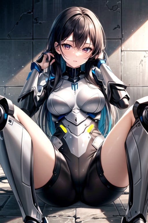 Touching Face, Sitting Down Legs Spread, Robot Armor Shemale AI Porn