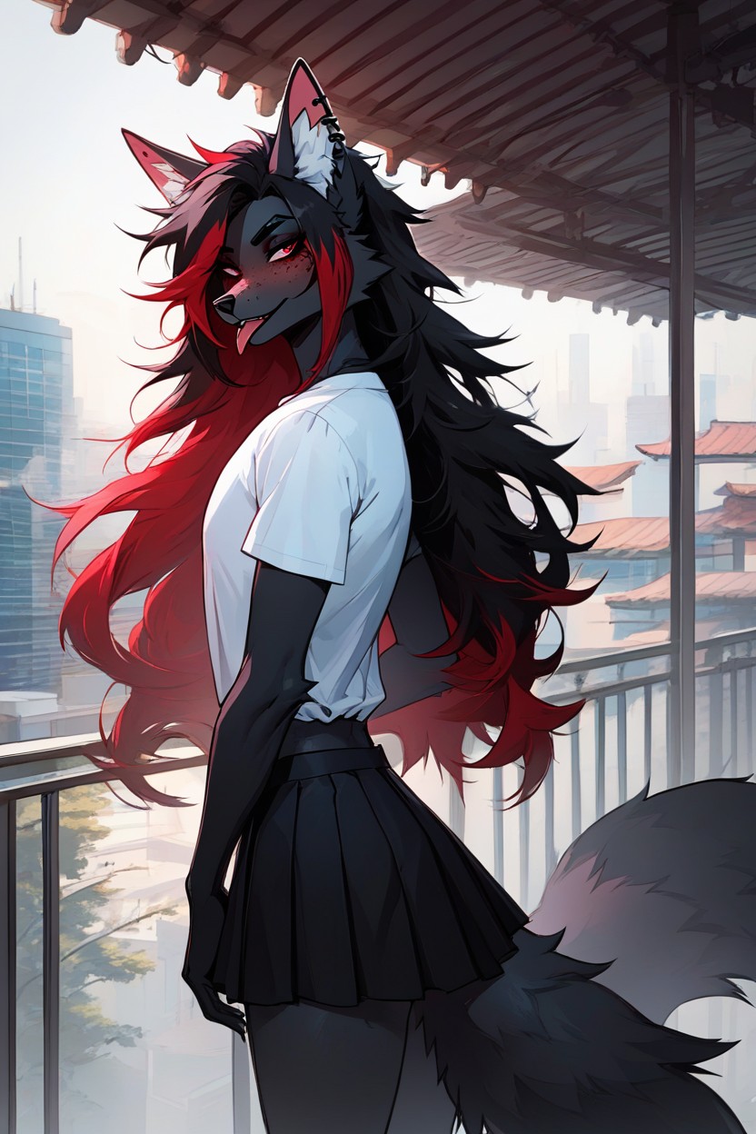 Small Breast, Black Fur Red Fur Black Fur, Fluffy Fur Furry AI Porn