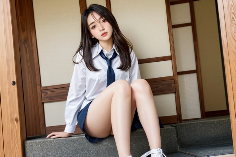 Bottom Up (upskirt), School Uniform, Japanese AI Porn