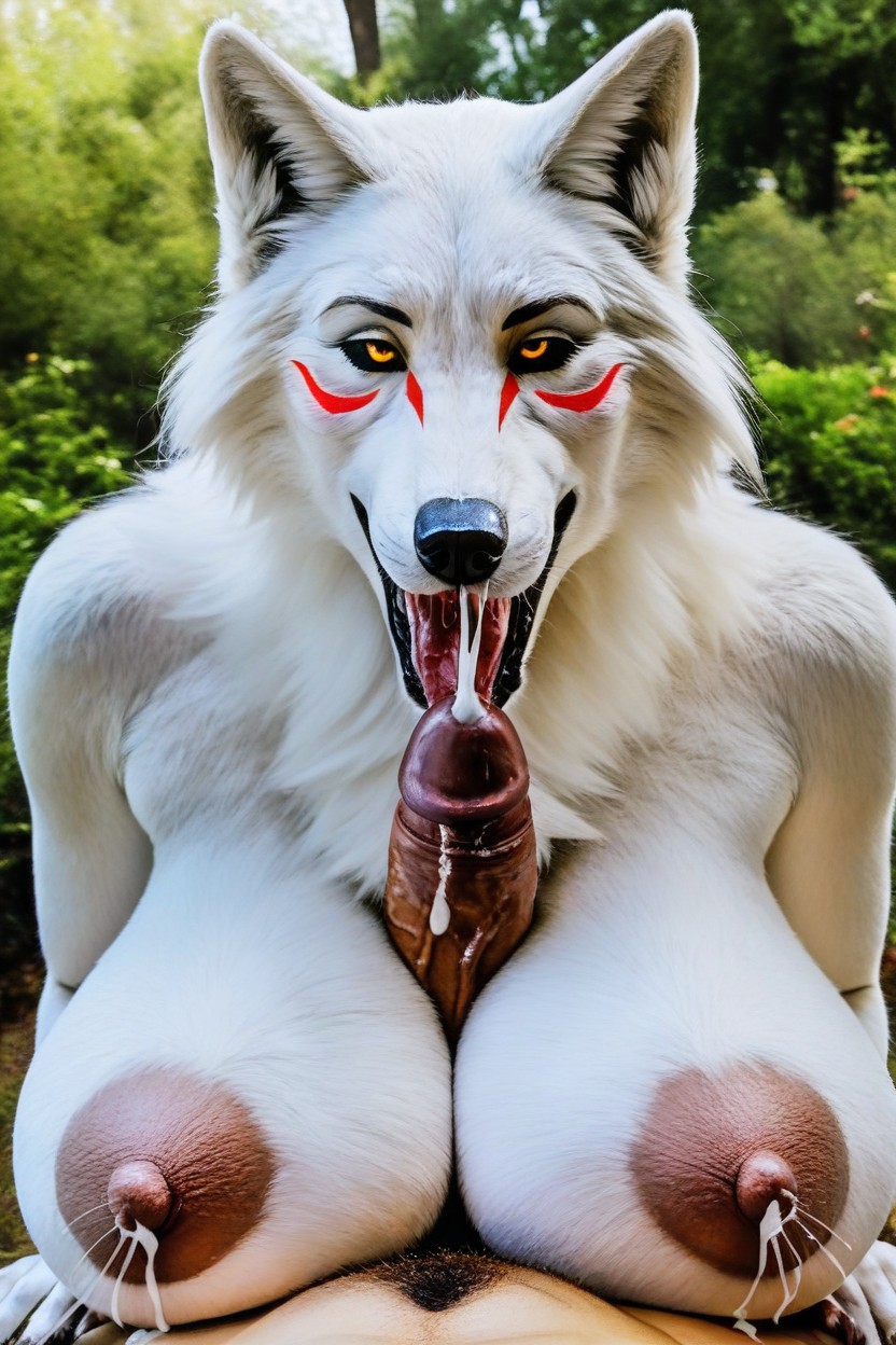 Amaterasu, Sucking Penis, A Lot Of Cum On Tongue Furry AI Porn