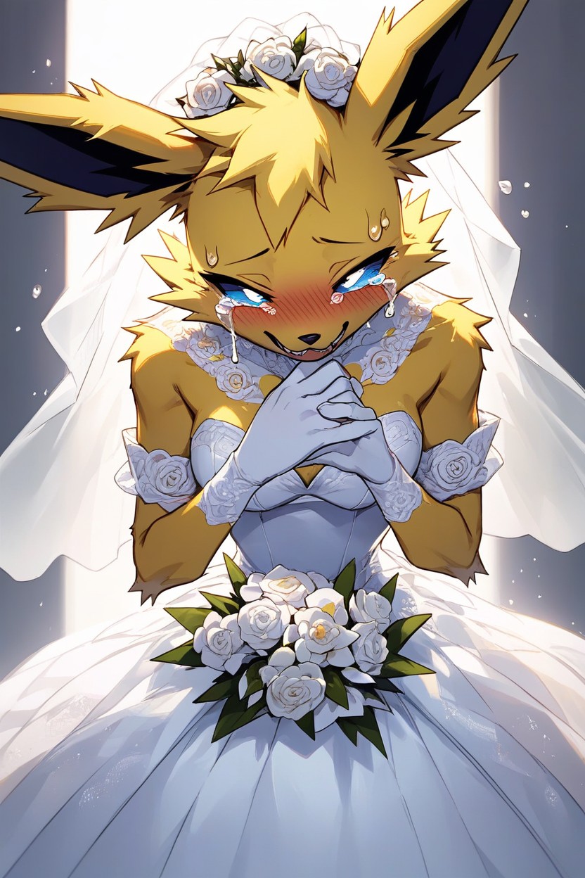 Jolteon From Pokemon, Happy Crying, Soft Shadow Furry AI Porn