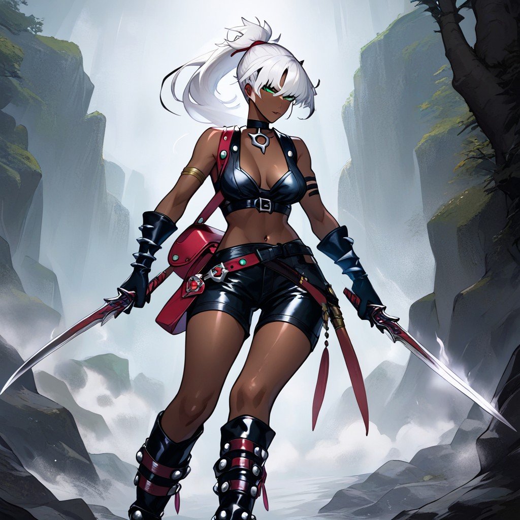 Saggy Breasts, 뷰어를 보면서, Assassin Slashing Two Daggers While In The Air Blade Glowing Multiple Glowing Slashes퍼리 AI 포르노