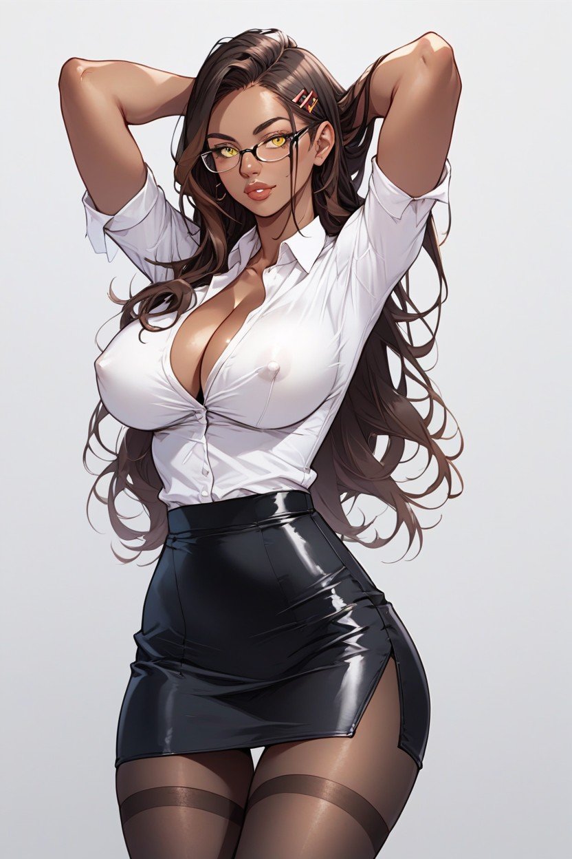 Extremely Long Hair, Brown Highlights, Glasses Hentai IA pornografia