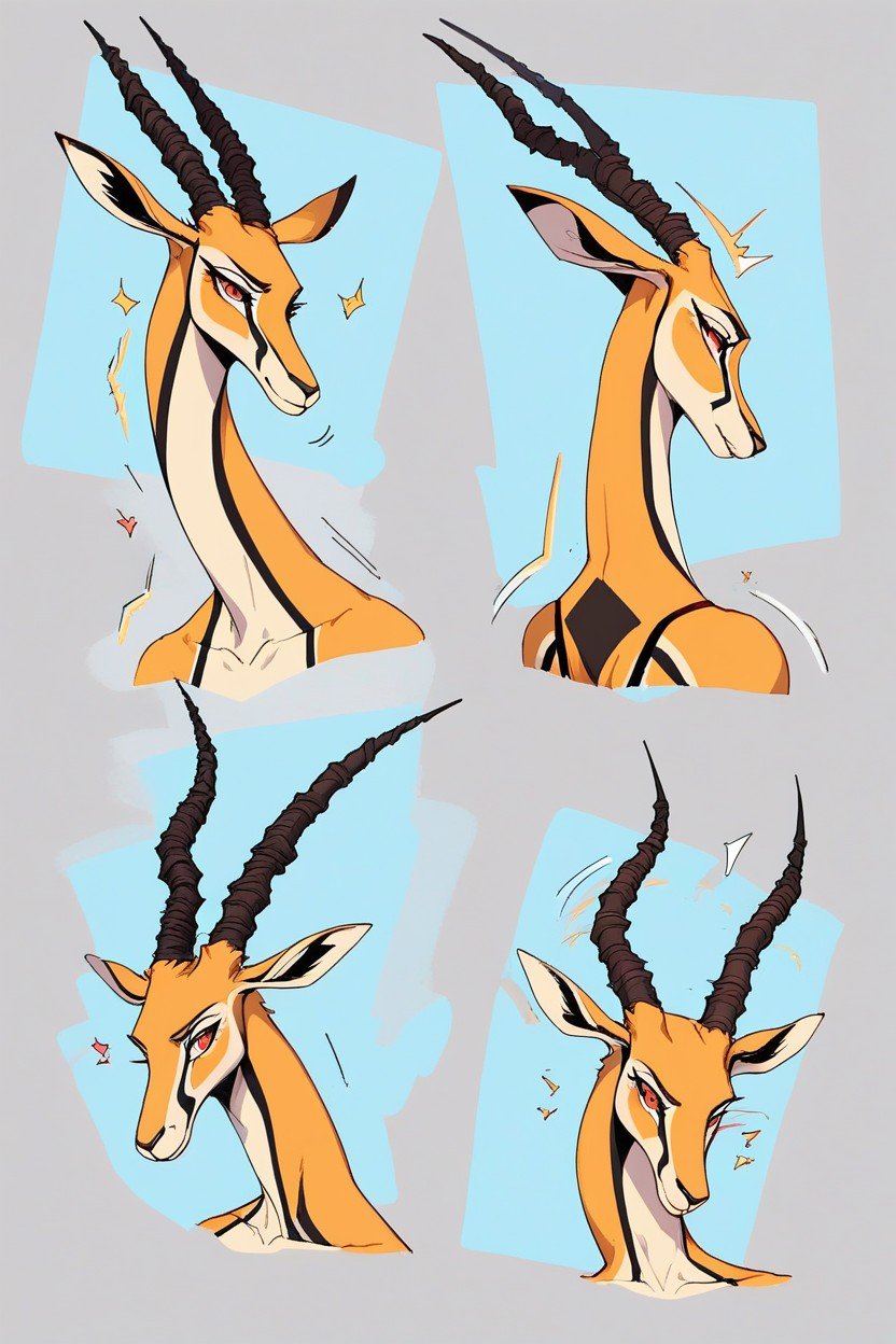 Gazelle Woman, Head Ref, Multiple Views Furry AI Porn