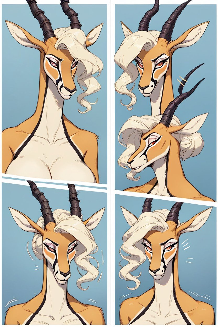 Reference Sheet, Gazelle Woman, Head Ref Pornografia peluda com IA