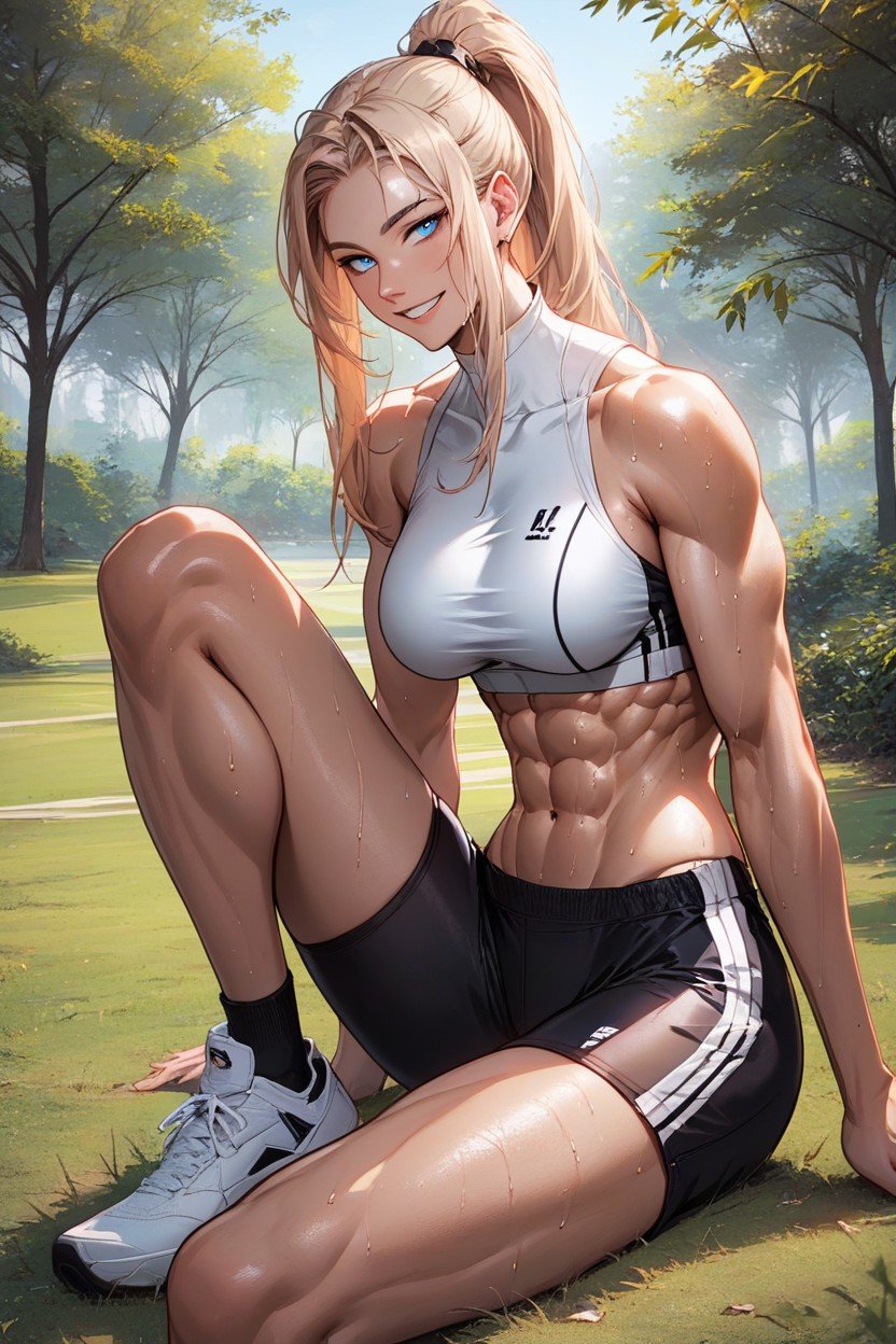 Blue Eyes, Park, Abs AI Porn