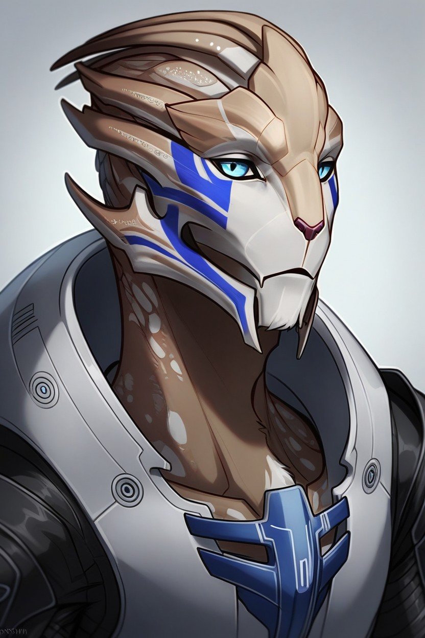 Grey Tone Skin Color, Blue Eyes, Turian From Mass EffectPorno AI