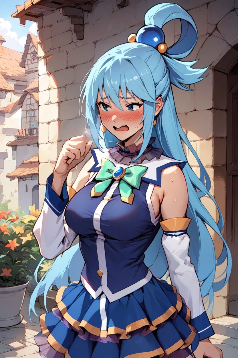 Avergonzada, Aqua From Konosuba In A Mansion Medium Breasts Skirt Someone Squeezing One Of Her BoobsPorno AI Hentai