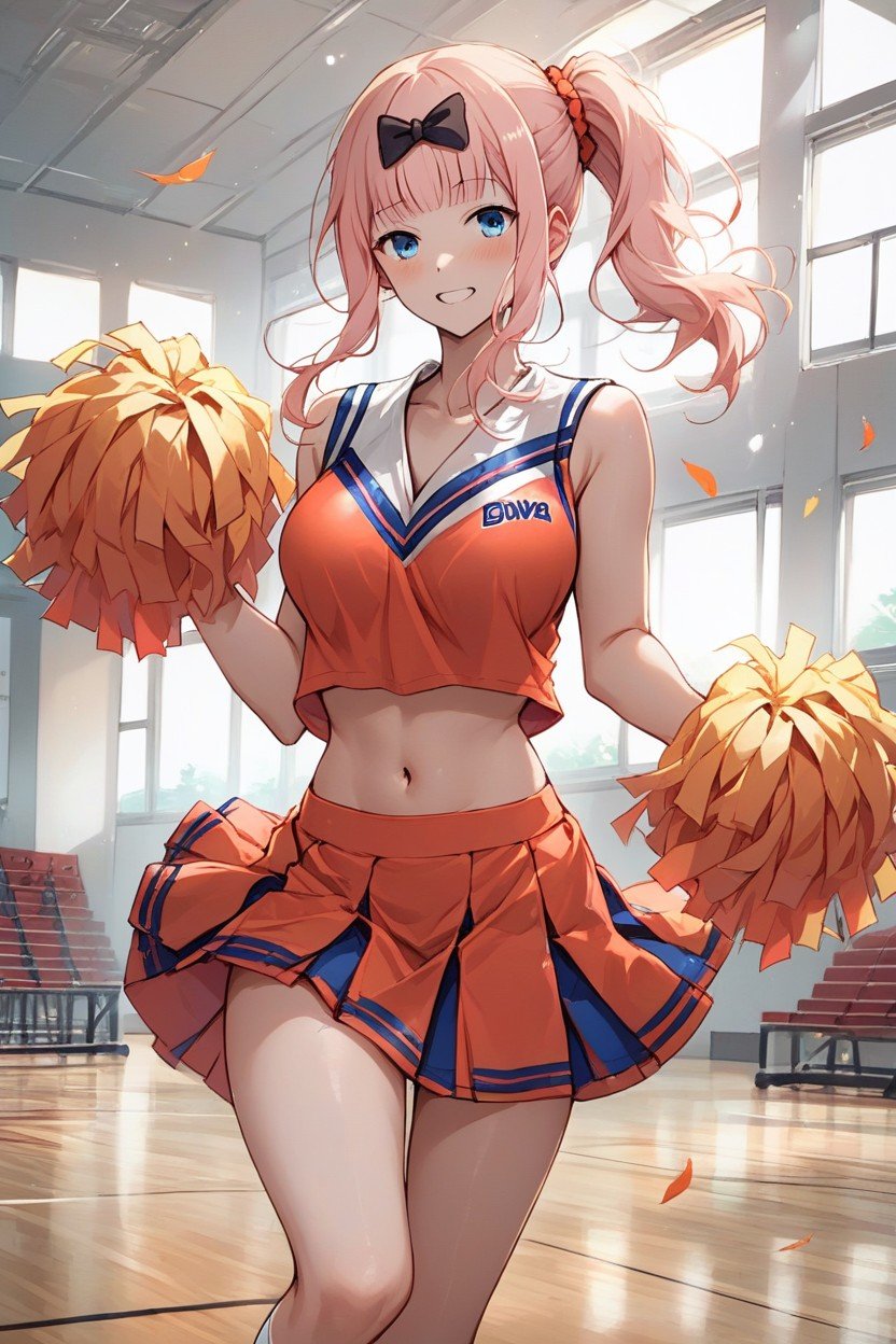 School Gym, Pose, Cheerleader Outfit Pornografia de IA