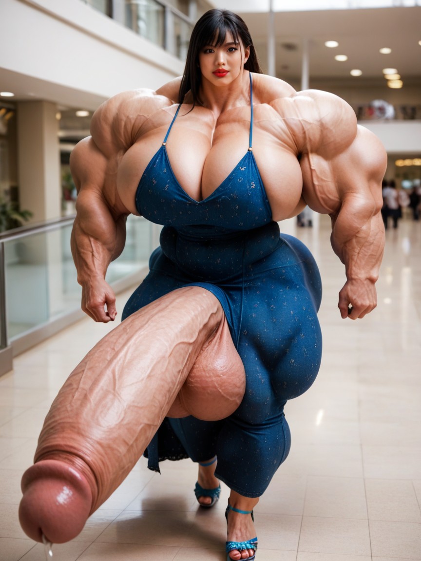 Dress, Hyper Huge Testicles, Hyper Gigant Muscles Shemale AI Porn